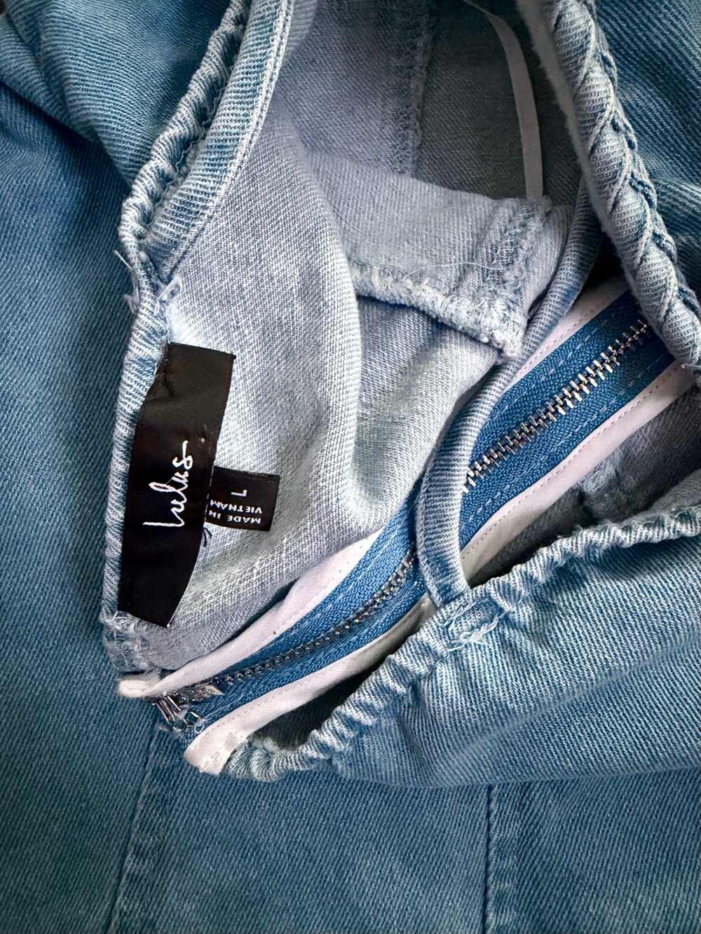 •LULUS• Light Wash Denim Tie-Strap Mini Dress - Picture 7 of 7
